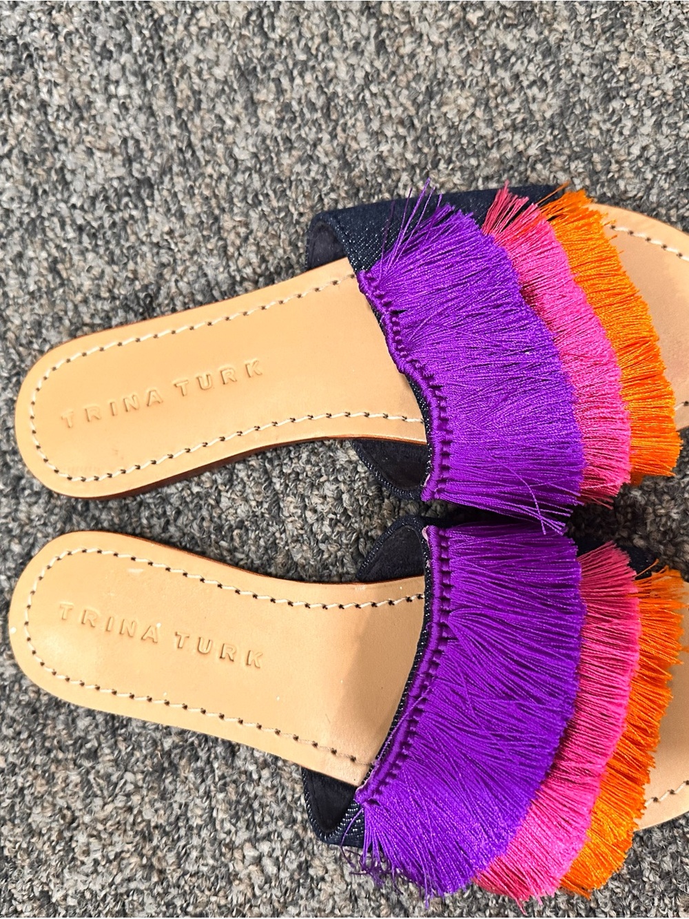 Trina Turk Fringe Fatale 2 Women’s Slide Sandals (denim/multicolor)